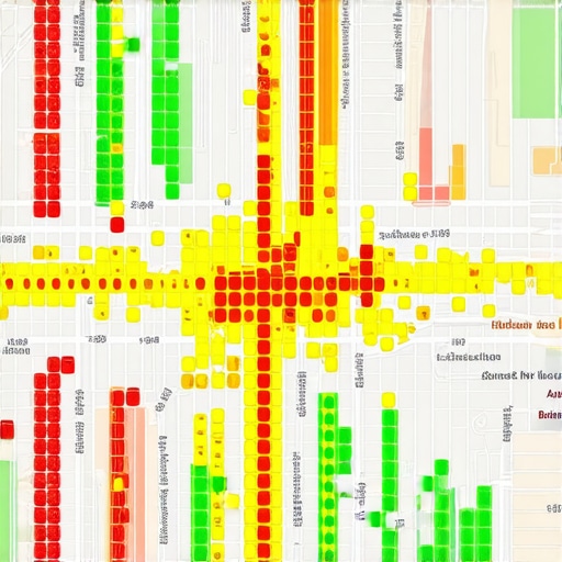 A heatmap showing business map rankings across a city grid