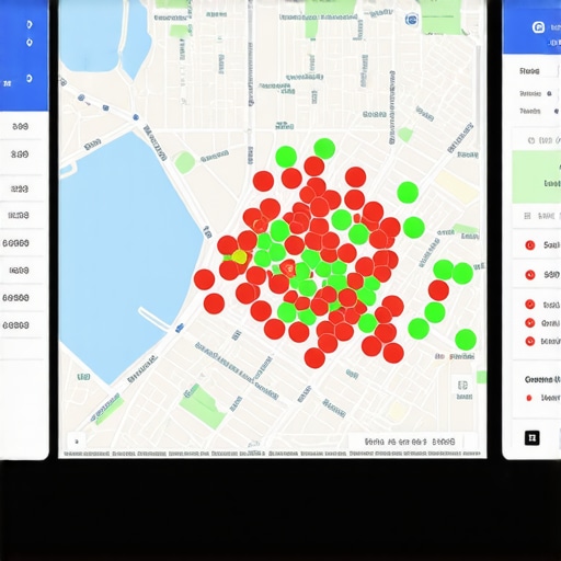 A heatmap showing local map pack rankings across a specific geographic area.