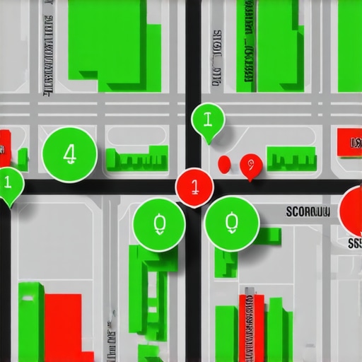 A visual representation of local business map rankings using a grid tracking tool across a city.