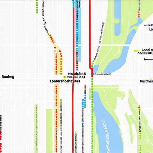 A visual representation of local pack rankings across a city using a grid tracking tool.
