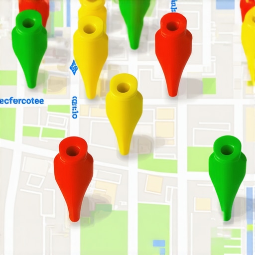 A visual representation of map pack placement tracking using a grid system to show ranking variations by neighborhood.