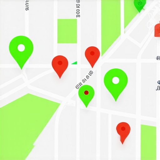 A digital map displaying search ranking grid results for local business visibility.