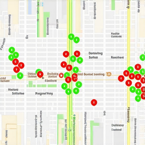 A visual representation of how map pack rankings change based on the searcher's physical proximity using a grid tracker tool.