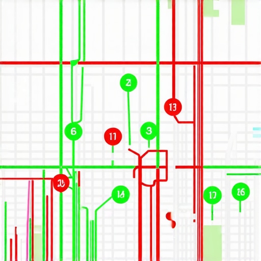 A digital grid map showing local business ranking positions across different city neighborhoods.