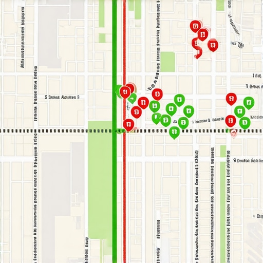A visual representation of local search rankings across a geographic area using a grid tracker.