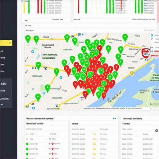 A digital map showing a grid of ranking positions for a local business in the map pack.