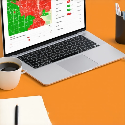A laptop screen showing a geographical heat map for business map pack rankings and local search visibility.