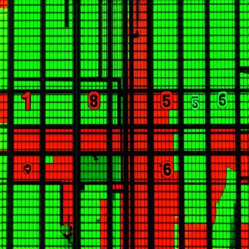 A digital map grid showing varying local search rankings across different city blocks.
