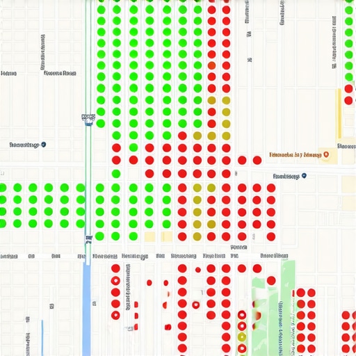A digital heatmap showing business map pack rankings across a local geographic area.