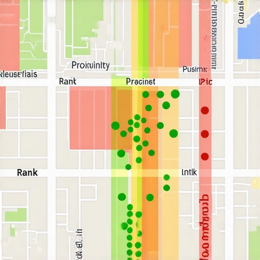 A heatmap visualization showing how business map pack rankings change based on the searcher's physical location in a city.