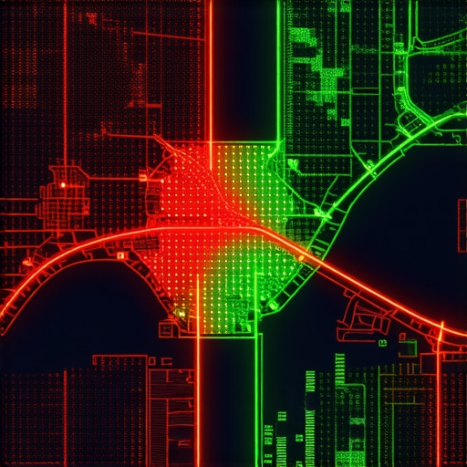 A heatmap visualization showing how business map rankings vary by location and proximity across a city.