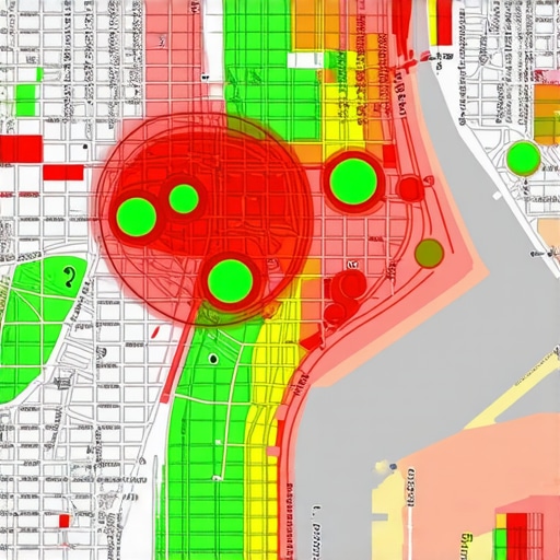 A heatmap showing how business map pack rankings change based on the searcher's physical distance.