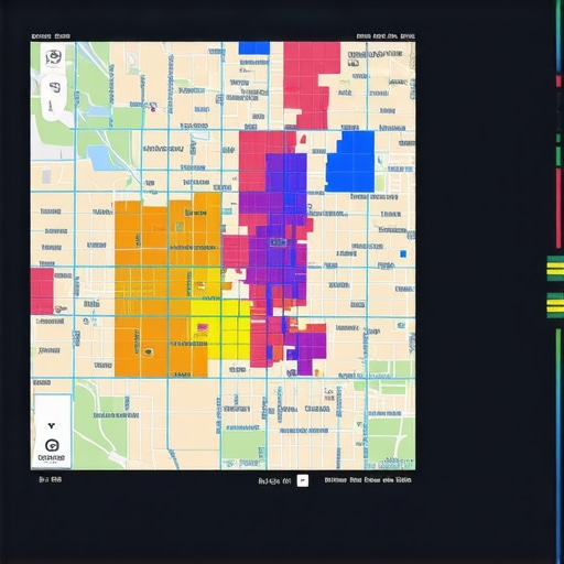 A visual representation of how local business rankings fluctuate across different neighborhood blocks on a map.