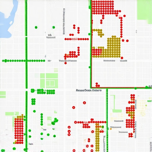 A visual heatmap showing business map pack rankings across a local service area.