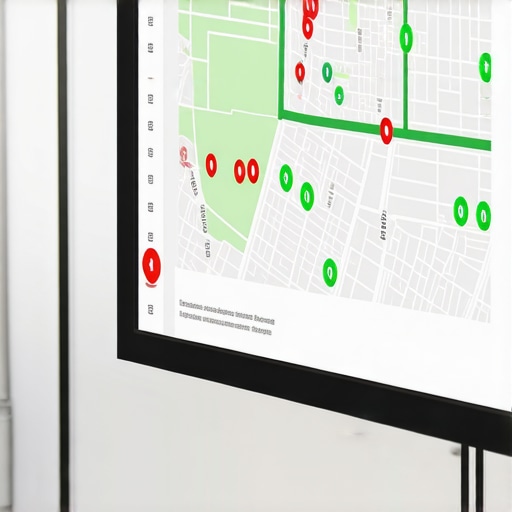 A digital map showing various ranking positions for a business across different geographic points in a city.