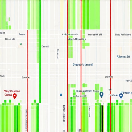A heatmap showing local search ranking positions across a geographic area.