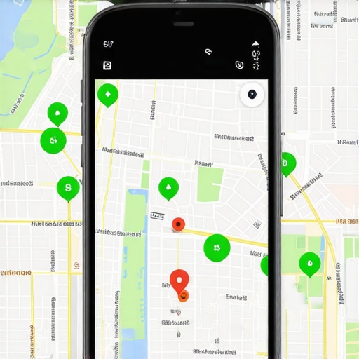 A smartphone showing a local SEO grid tracking tool for map pack placement.
