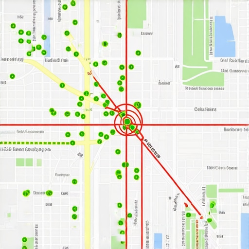 A visual representation of Google Maps ranking across a geographic area using a grid tracker.