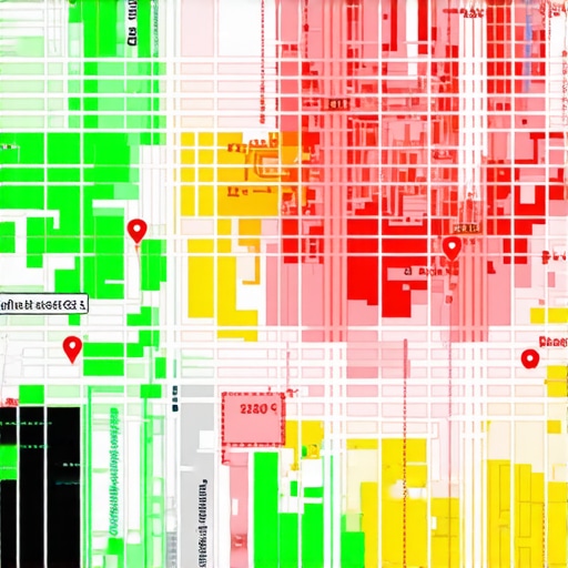 A digital heat map illustrating business map pack rankings across a local neighborhood.