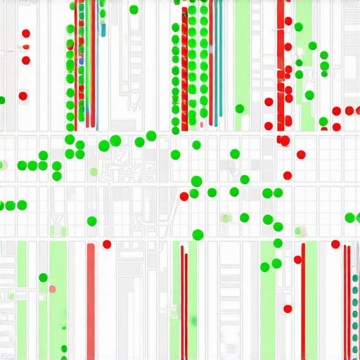 A professional SEO tool showing a map grid with various ranking positions for a local business.