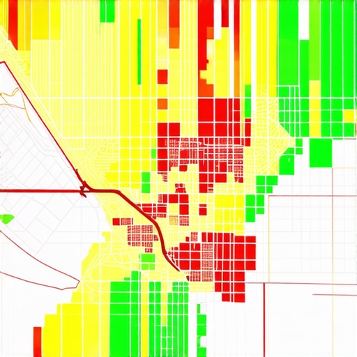 A city map with a heatmap showing how business map pack rankings change by location.