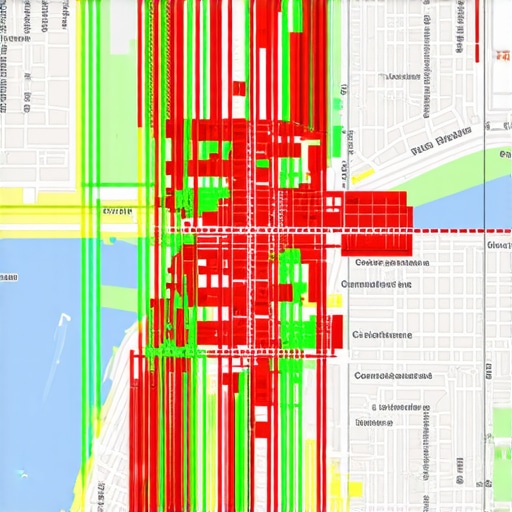 A heatmap showing how business map pack rankings change based on the user's location in a city.