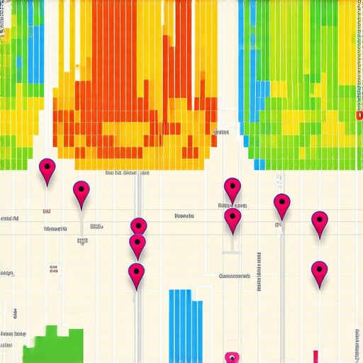 A colorful heatmap showing how local search rankings vary by neighborhood and proximity.