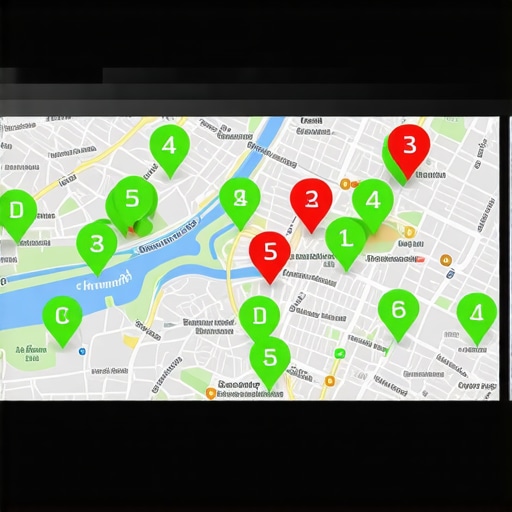 Visual representation of a local map pack rank tracking tool showing business performance across a city grid.
