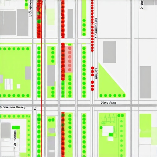 A visualization of a local search grid tracker showing rank business maps performance across a city.