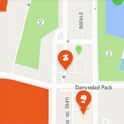 A geographic grid map showing different ranking positions for a local business in the map pack.