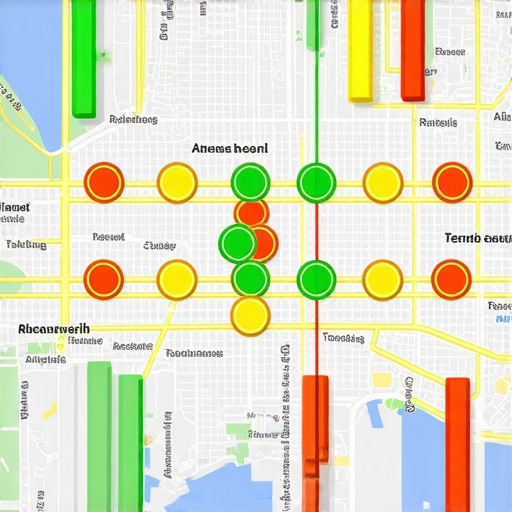 Local Search Ranking Grid Tool A localized grid search tool showing map pack rankings across different neighborhoods in a city.