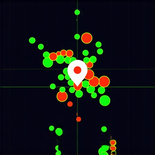 A grid-based heat map showing local business ranking performance across a geographic area.