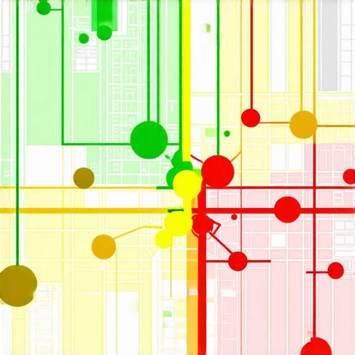 A geographical grid showing varying local map pack rankings across different neighborhoods in a city.