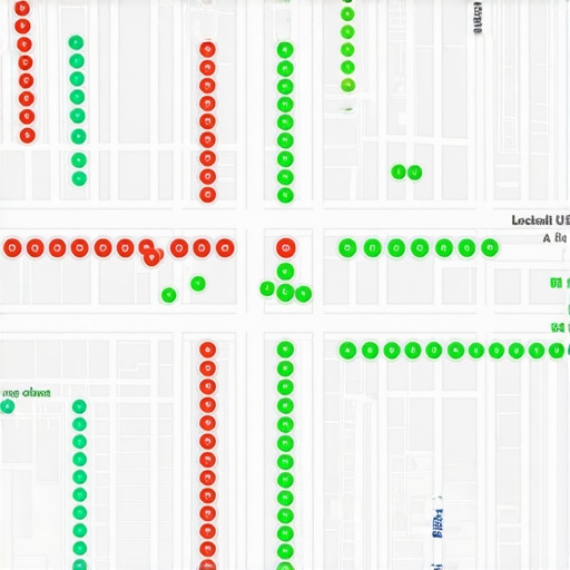 A visual grid showing how a business ranks in different geographic areas of a city on Google Maps.