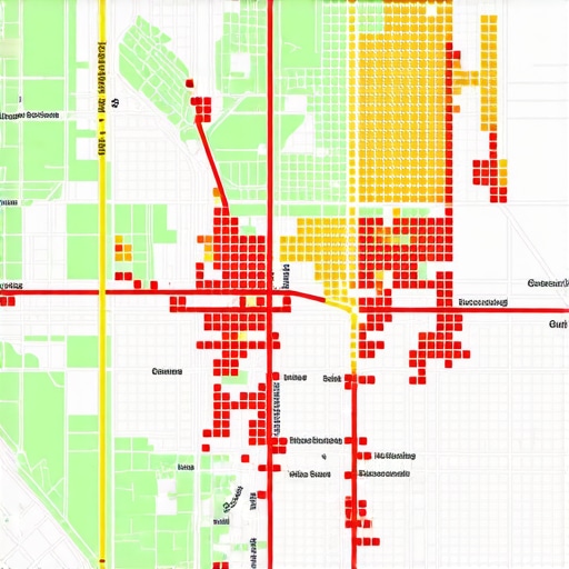Heatmap visualization showing how business map pack rankings fluctuate by location across a city.
