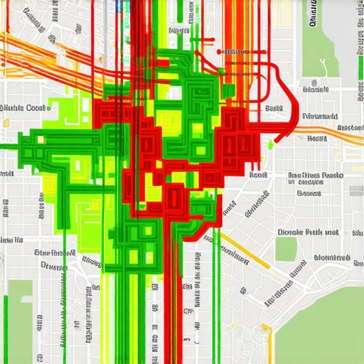 A visual representation of business map pack rankings across a geographic area using a heatmap grid.