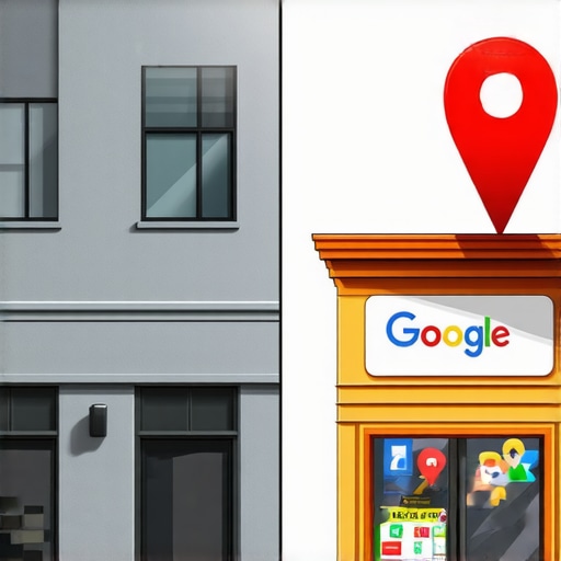 A comparison showing a local business storefront outshining a generic corporate building for local search relevance.