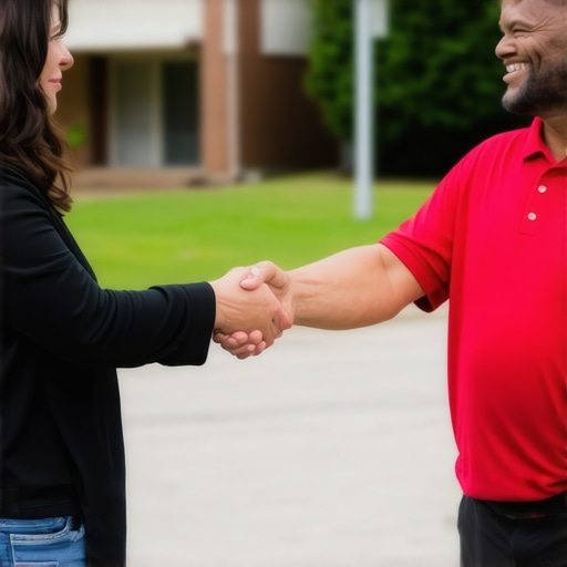 Small business owner and local leader shaking hands for community outreach