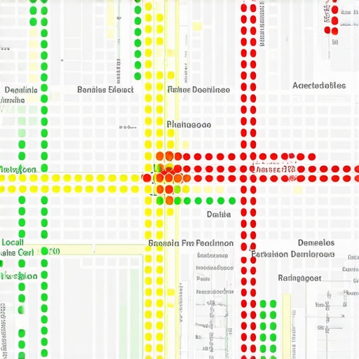 Local search ranking heatmap for a business map pack A visual heatmap showing geographic map pack placement across a city grid.