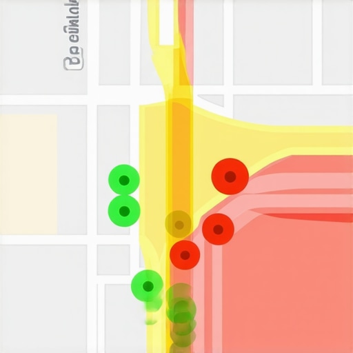 A visualization showing how a local business ranks differently based on the searcher's physical distance from the office.