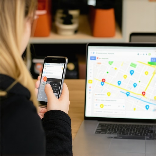 A professional managing a map pack listing by requesting reviews through a smartphone