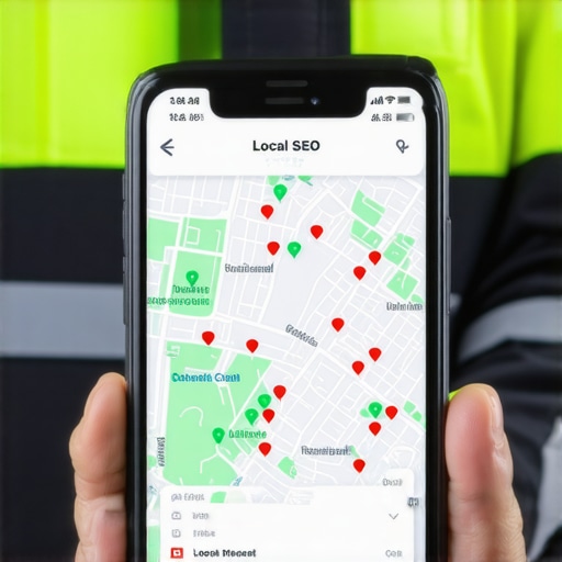Local SEO grid tracking map showing business visibility over a neighborhood.