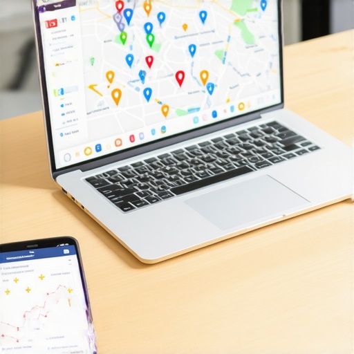 A business owner using a laptop to track their local map pack placement and business growth metrics.