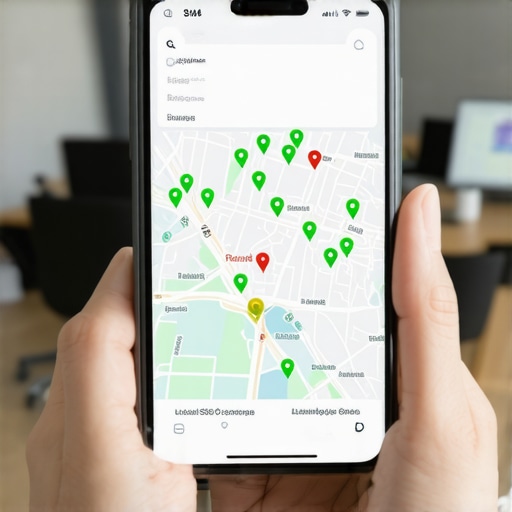 A person using a local search grid tool to track business map pack placement across a city.