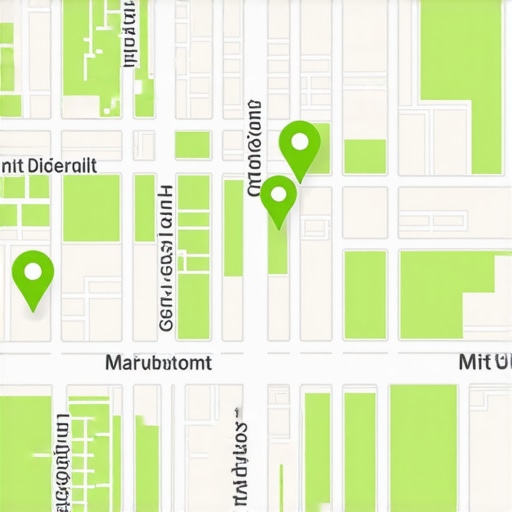 Digital map overlay showing search ranking positions across a neighborhood for local pack optimization.