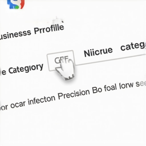 Optimizing Google Business Categories Close up of a user selecting the primary category in a Google Business Profile dashboard for better map ranking.