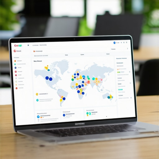 A laptop showing a local map pack dashboard with ranking analytics.