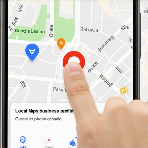 Person using a smartphone to update a business map pack listing with real-time photos.