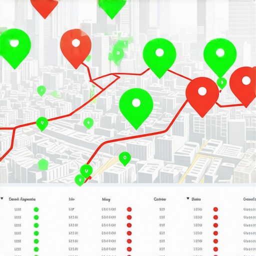 A digital grid showing business map pack rankings across different city coordinates.