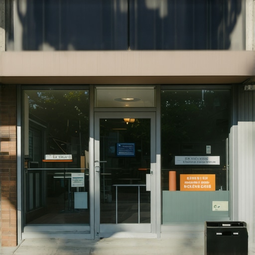 Ground level exterior photo of a local business storefront in a busy city